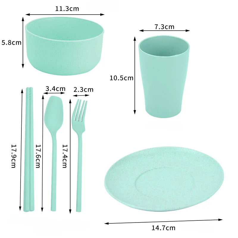 6-Piece Wheat Straw Dinnerware Set – Unbreakable Camping Dishes
