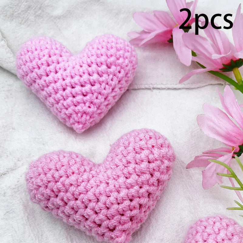 Crochet Knit Love Hearts – Cotton Filled Appliqué Red & Pink