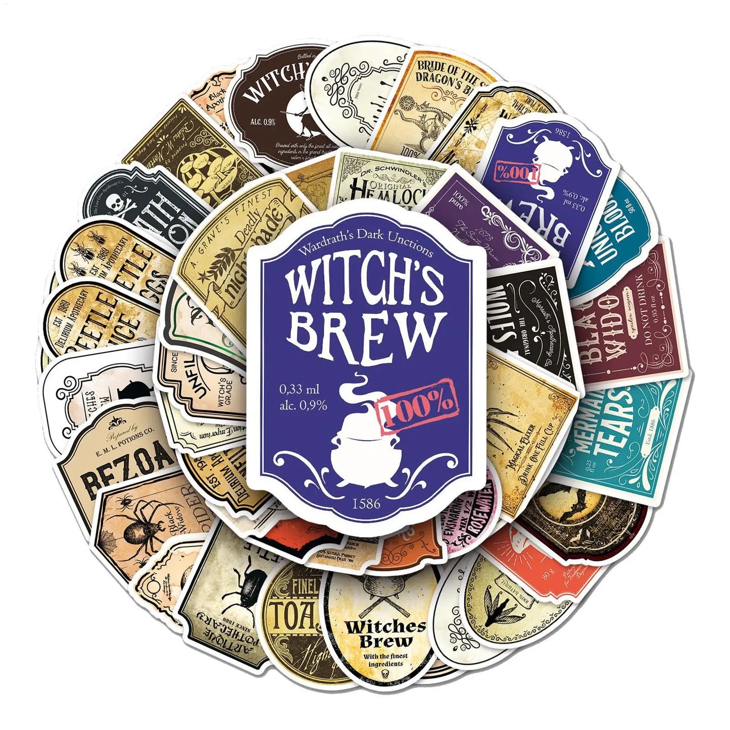 50Pcs Halloween Potion Label Stickers for Bottles & Decor