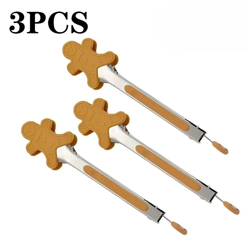Christmas Silicone Food Tongs | Stainless Steel Kitchen Tongs Set