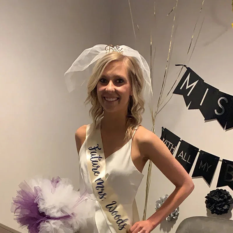 Bachelorette Party Bride Sash Tiara Crown Veil Hen Party Set Bridal Party Set Peaceful Pleasures Health and Wellness