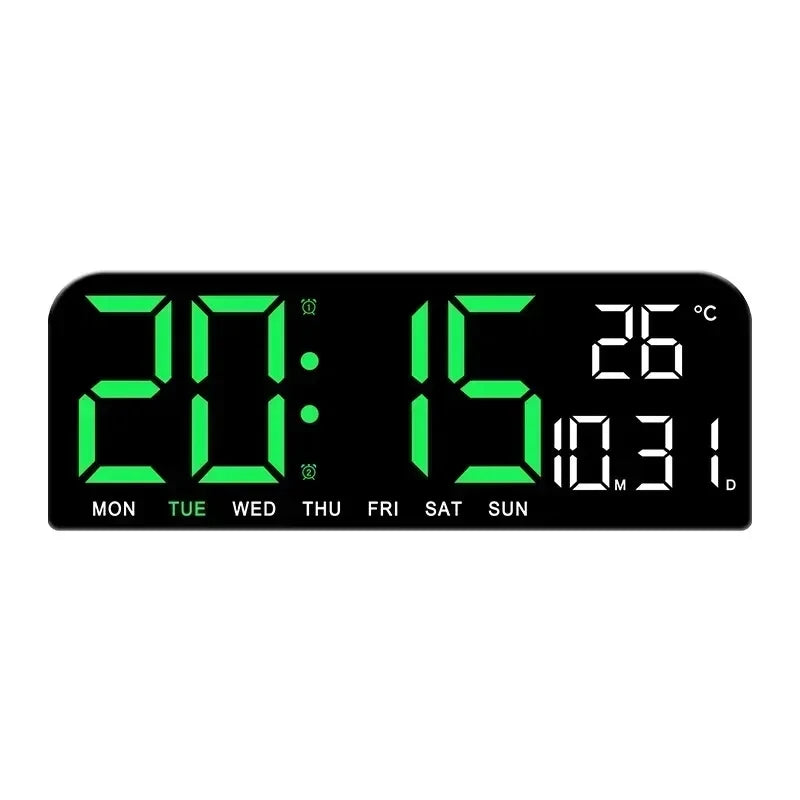 Large LED Digital Wall Clock Table Clock Temperature Date Week Display Countdown Brightness Adjustment Dual Alarms 12/24H Clock Peaceful Pleasures Health and Wellness Green