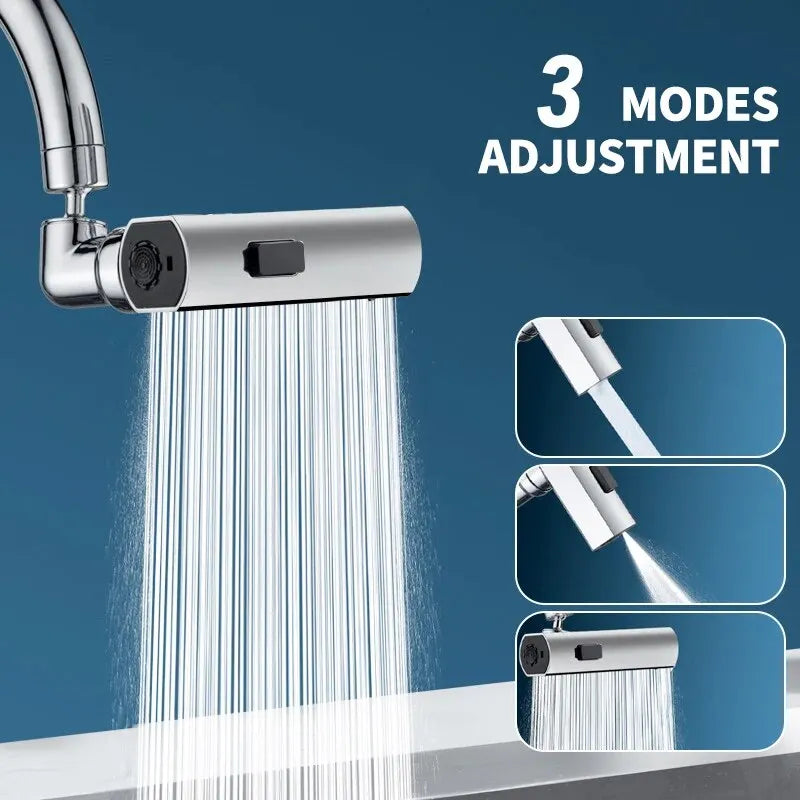 Feiyu Three Level Waterfall Universal Faucet Extension Device Vegetable Washing Splash Proof Device Rotatable Universal Jointbox Peaceful Pleasures Health and Wellness Silver M