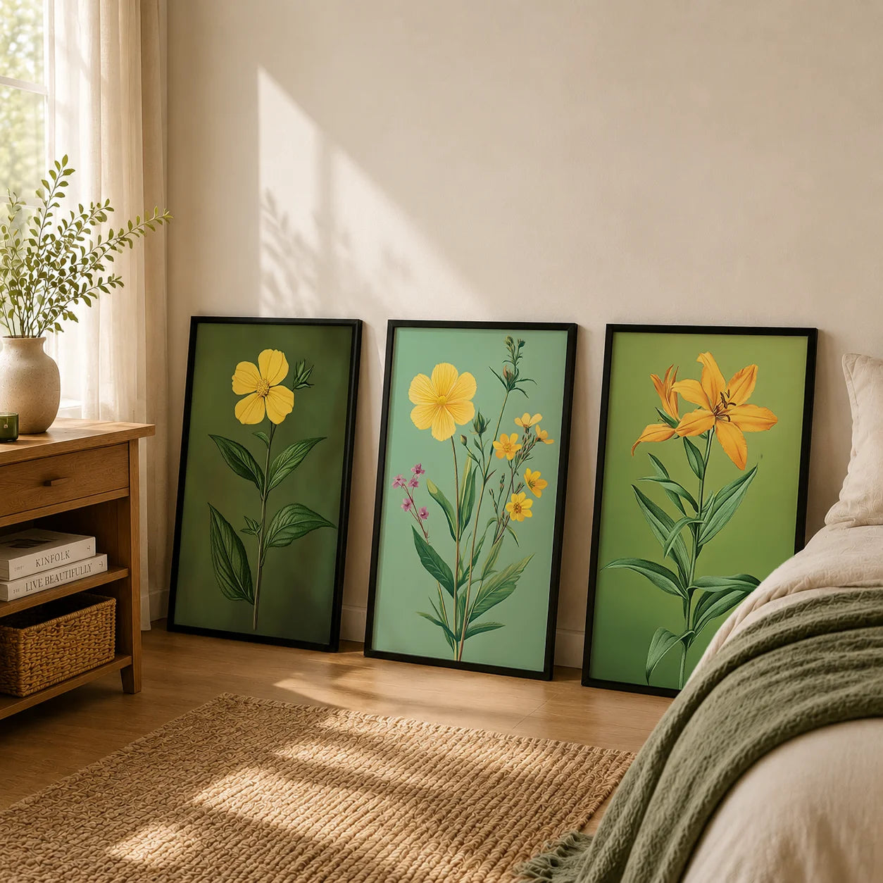 Botanical Yellow Flower Canvas Wall Art | Nordic Floral Print Floral Canvas Print Peaceful Pleasures Health and Wellness