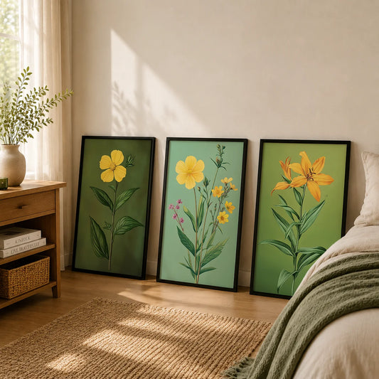 Botanical Yellow Flower Canvas Wall Art | Nordic Floral Print Floral Canvas Print Peaceful Pleasures Health and Wellness