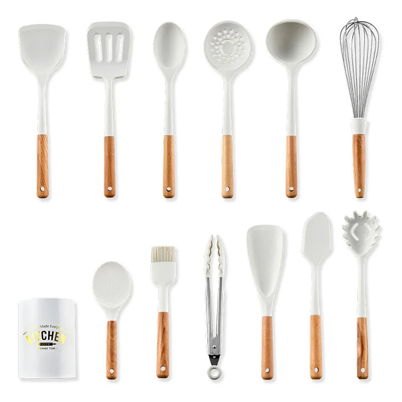 Silicone Non-Stick Cooking Utensil Set – Stainless Steel Handle Spatula, Egg Beater & Shovel Kitchen Tool Set