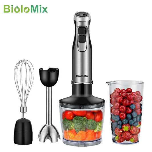 BioloMix 4 in 1 High Power 1200W Immersion Hand Stick Blender Mixer Includes Chopper and Smoothie Cup Stainless Steel Ice Blades Peaceful Pleasures Health and Wellness EU Plug spain