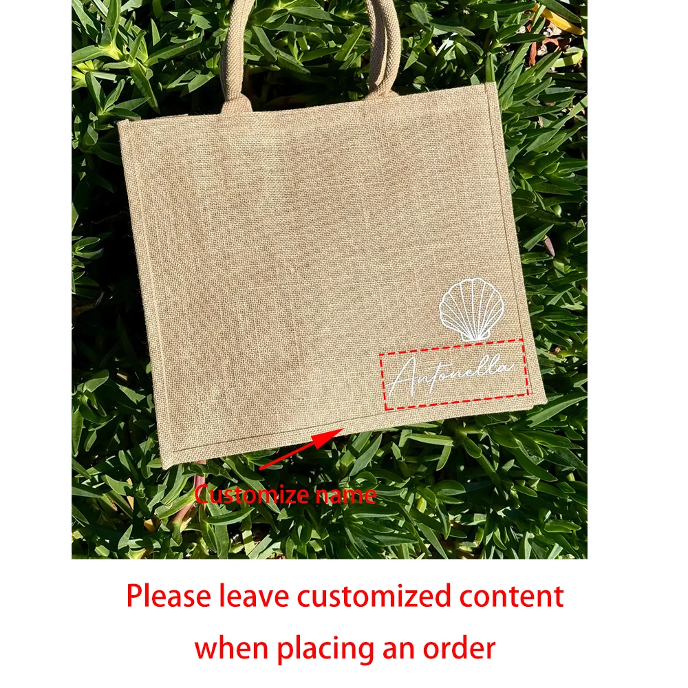 Custom Seashell Burlap Bridesmaid Tote | Beach Wedding Bag