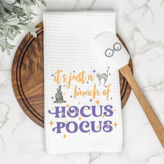 Hocus Pocus Halloween Waffle Tea Towel | Fall Kitchen Decor Kitchen Tea Towel Peaceful Pleasures Health and Wellness