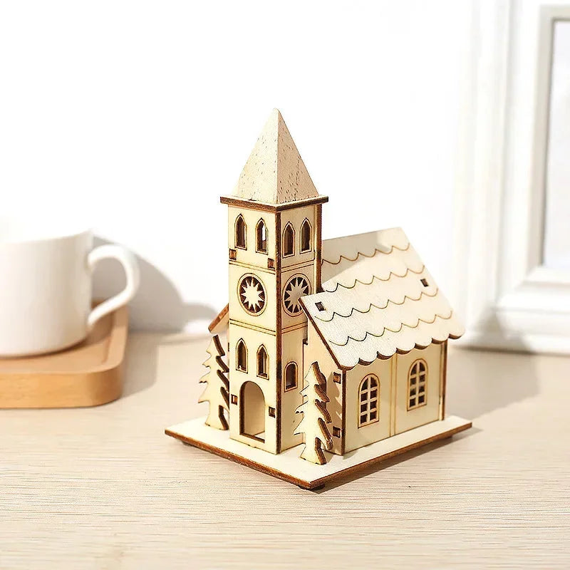 Christmas Decorations Glowing Log Cabin Snow House Xmas Tree Home Desktop Decor DIY Gifts Sets Window Ornaments Cute Wood Crafts Peaceful Pleasures Health and Wellness