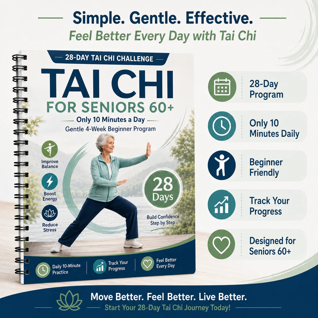 28-Day Tai Chi Seniors 60+ Gentle 10-Minute Daily Beginner Program