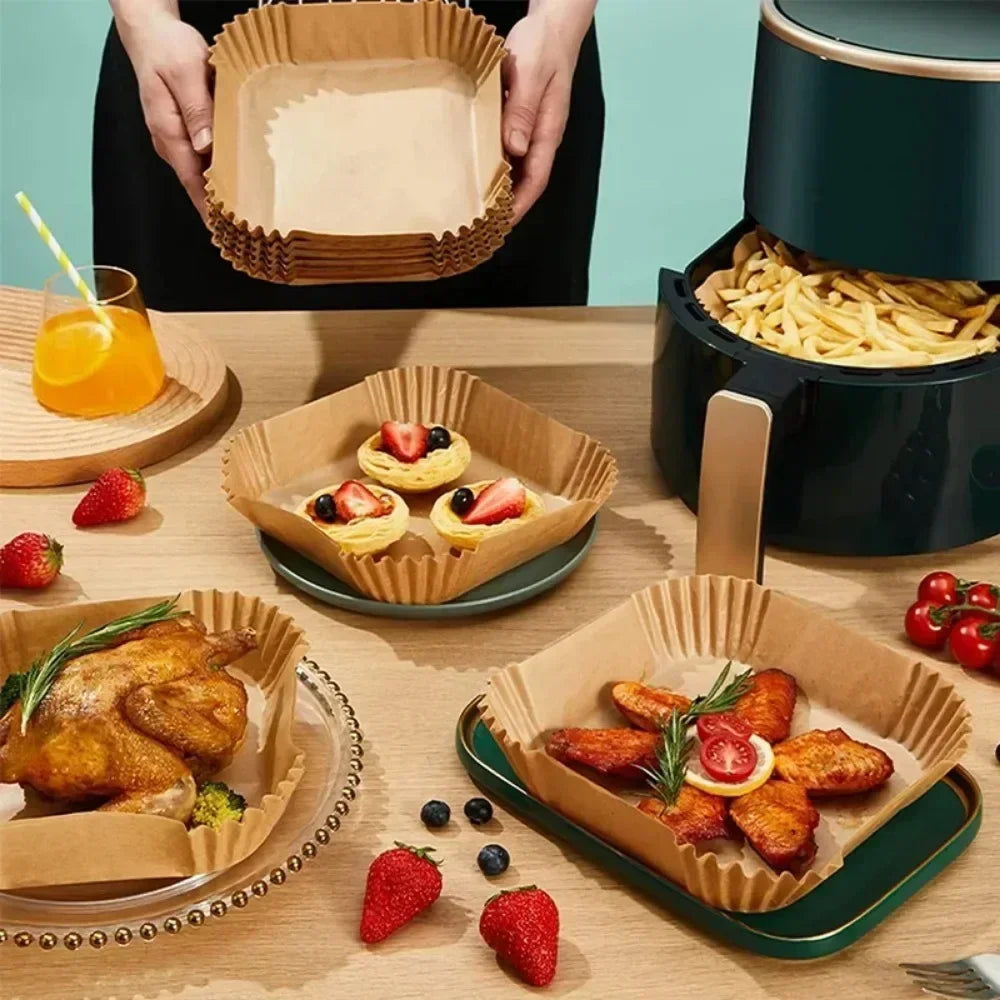 50/30 Pieces Kitchens Accessories Air Fryer Paper Kitchen Utensils Disposable Square Round Pastry Molds BBQ Plate Non-stick Pad Peaceful Pleasures Health and Wellness