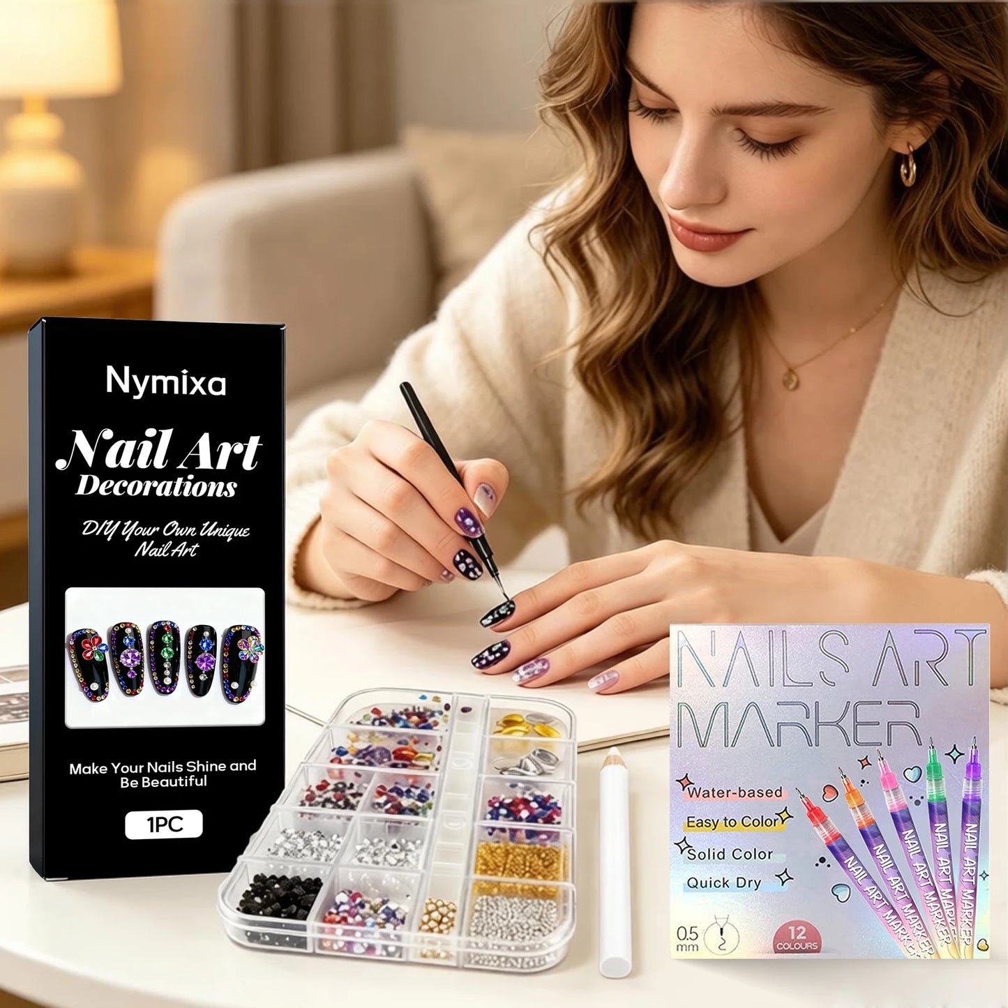 Glitter Art Rhinestone Colorful Popular DIY Nail Decorations Home DIY Nail Art Create Nails Jewelry Diamond Rhinestones 12 Grids Peaceful Pleasures Health and Wellness