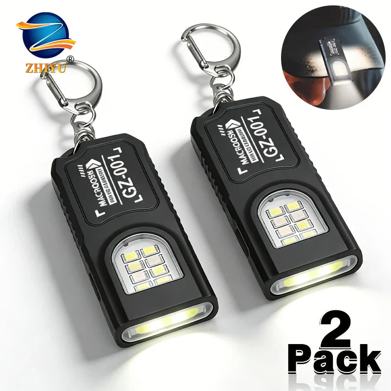 2-Pack Mini EDC Keychain Flashlight USB-C Rechargeable Magnetic