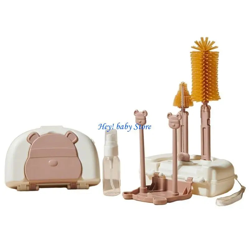 Baby Bottle Brush Set | Silicone Travel Kit & Drying Rack