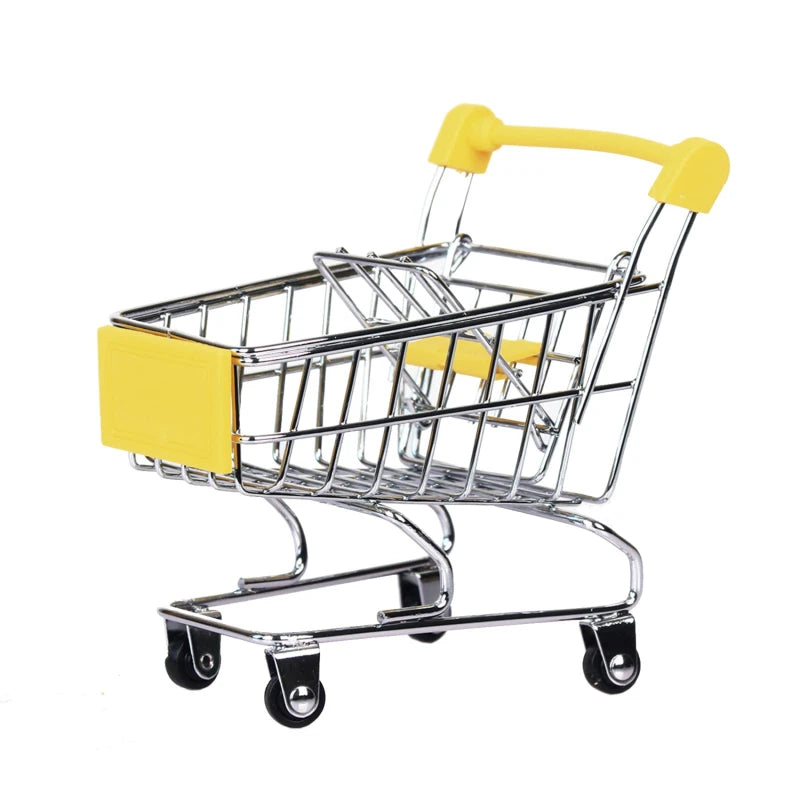 Mini Shopping Cart Toy Creative Handcart for Kids Crafts Display Storage Utility Cart Holder Doll Accessories Gift for Children Peaceful Pleasures Health and Wellness Yellow