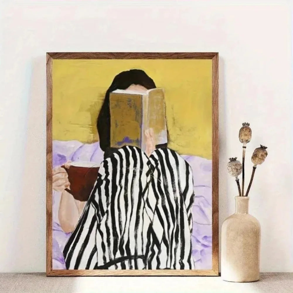 Abstract Woman Coffee Canvas Print | Green Stripe Modern Wall Art Canvas Wall Art Peaceful Pleasures Health and Wellness