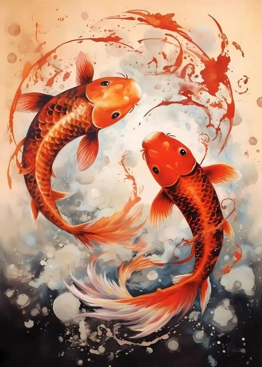 Red Koi Fish Lotus Canvas Wall Art | Good Luck Home Decor