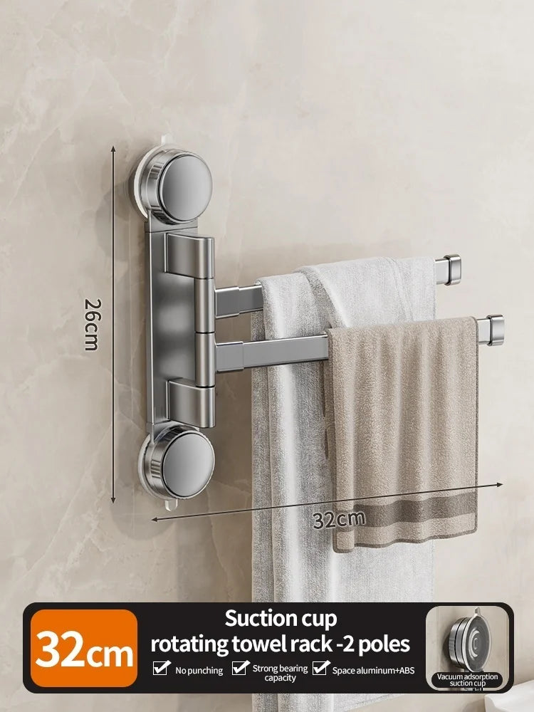 No-Drill Suction Cup Rotating Double Bar Folding Towel Rack