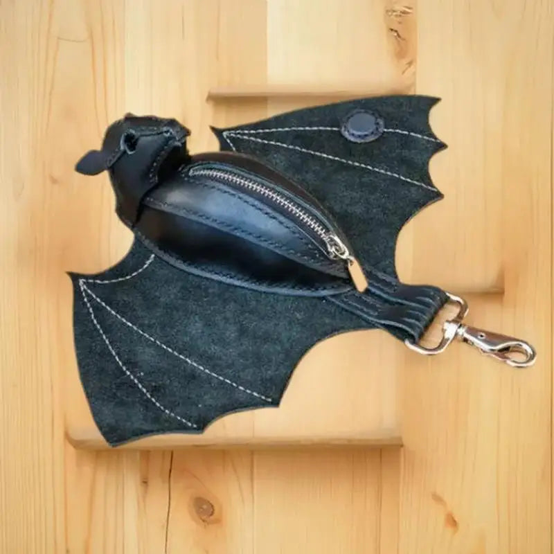 Gothic Bat Coin Wallet & Keychain Set – Zippered PU Pouch