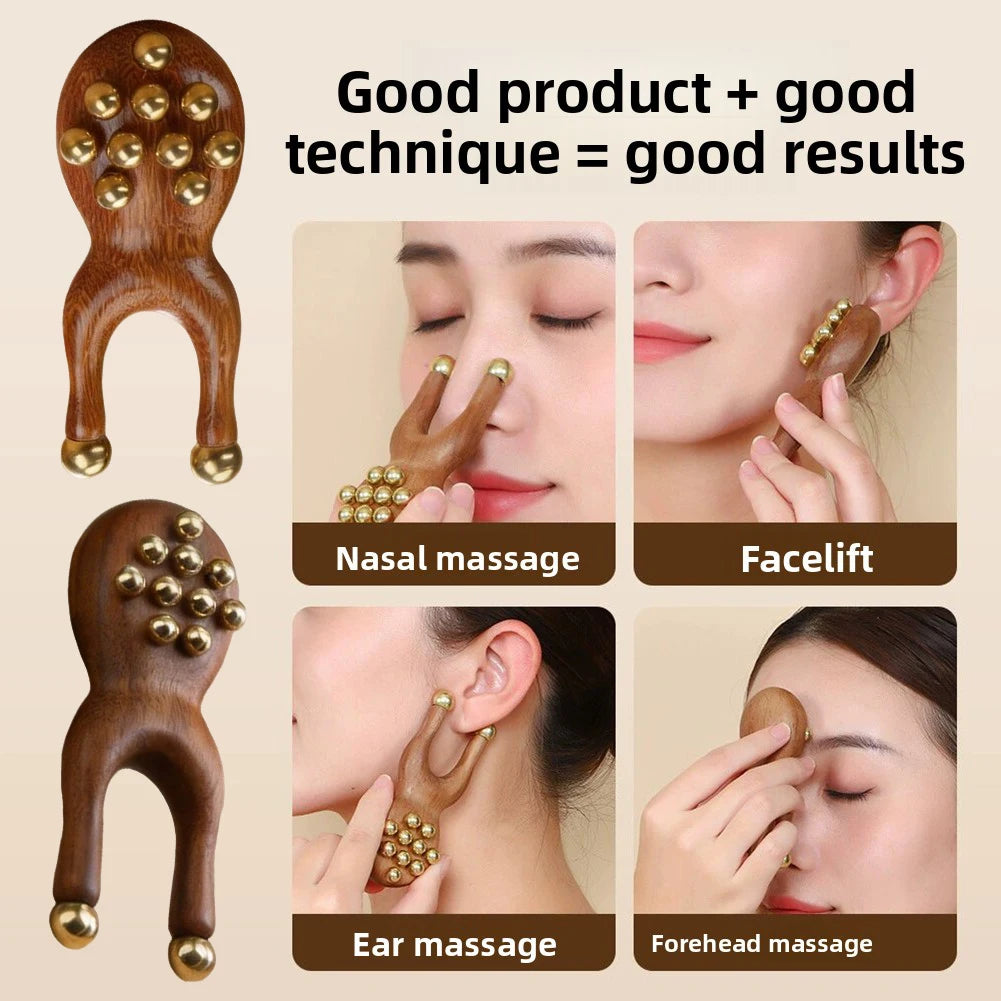 Wooden Brass Facial Massager | Face Lifting & Skin Tightening