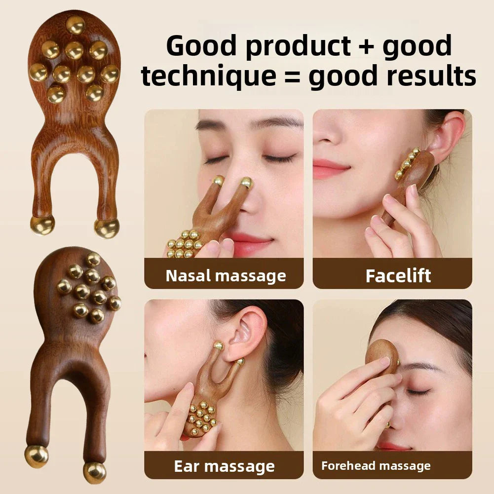 Wooden Brass Facial Massager – Face Lifting & Skin Tool