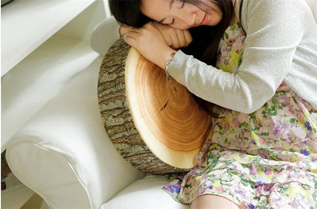 Home Pillow Round Stump Creative High Simulation Cushion Wood Grain Cylindrical Wooden Pile Cushion Home Decoration Peaceful Pleasures Health and Wellness