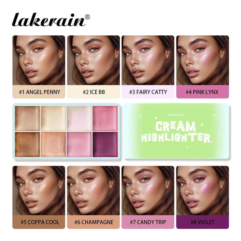 8Colors Cream Highlighter/Brow/Blush Palett Face Brighten Highlighter Blush&Contouring Shimmer Waterproof Makeup Tool Cosmetics Peaceful Pleasures Health and Wellness