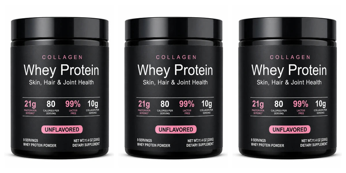 Collagen Whey Protein Powder | 21g Protein, 10g Collagen, Unflavored