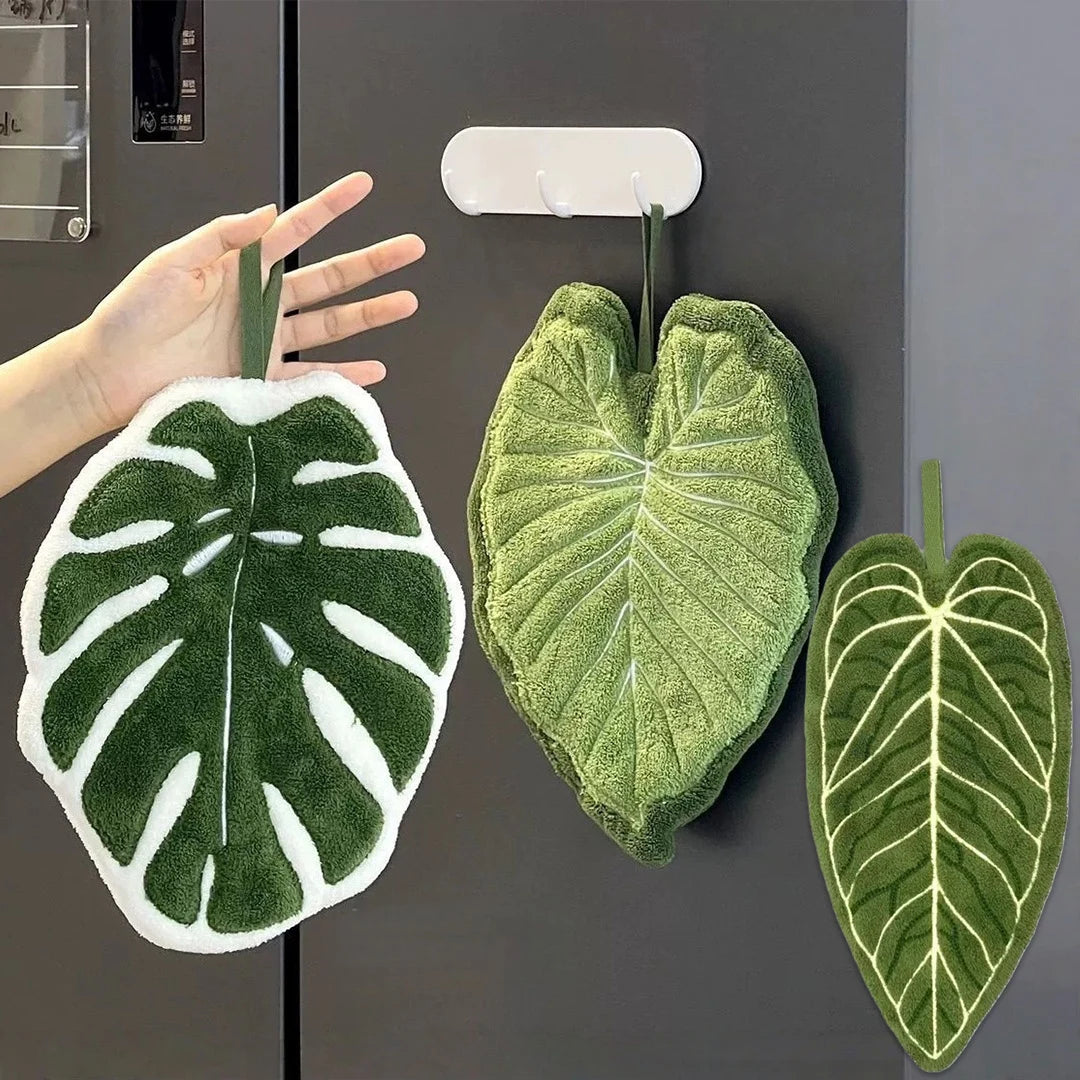 Absorbent Hanging Hand Towels – Leaf Design Kitchen & Bathroom Hand Towel Peaceful Pleasures Health and Wellness