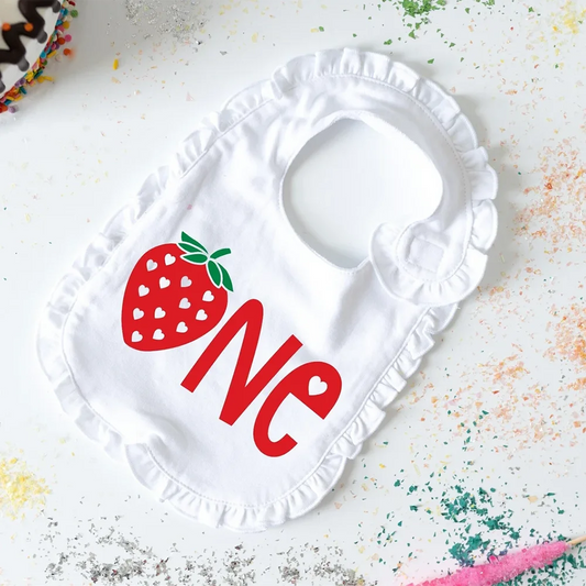 Strawberry First Birthday Bib – Cake Smash & Photo Prop Baby Birthday Bib Peaceful Pleasures Health and Wellness