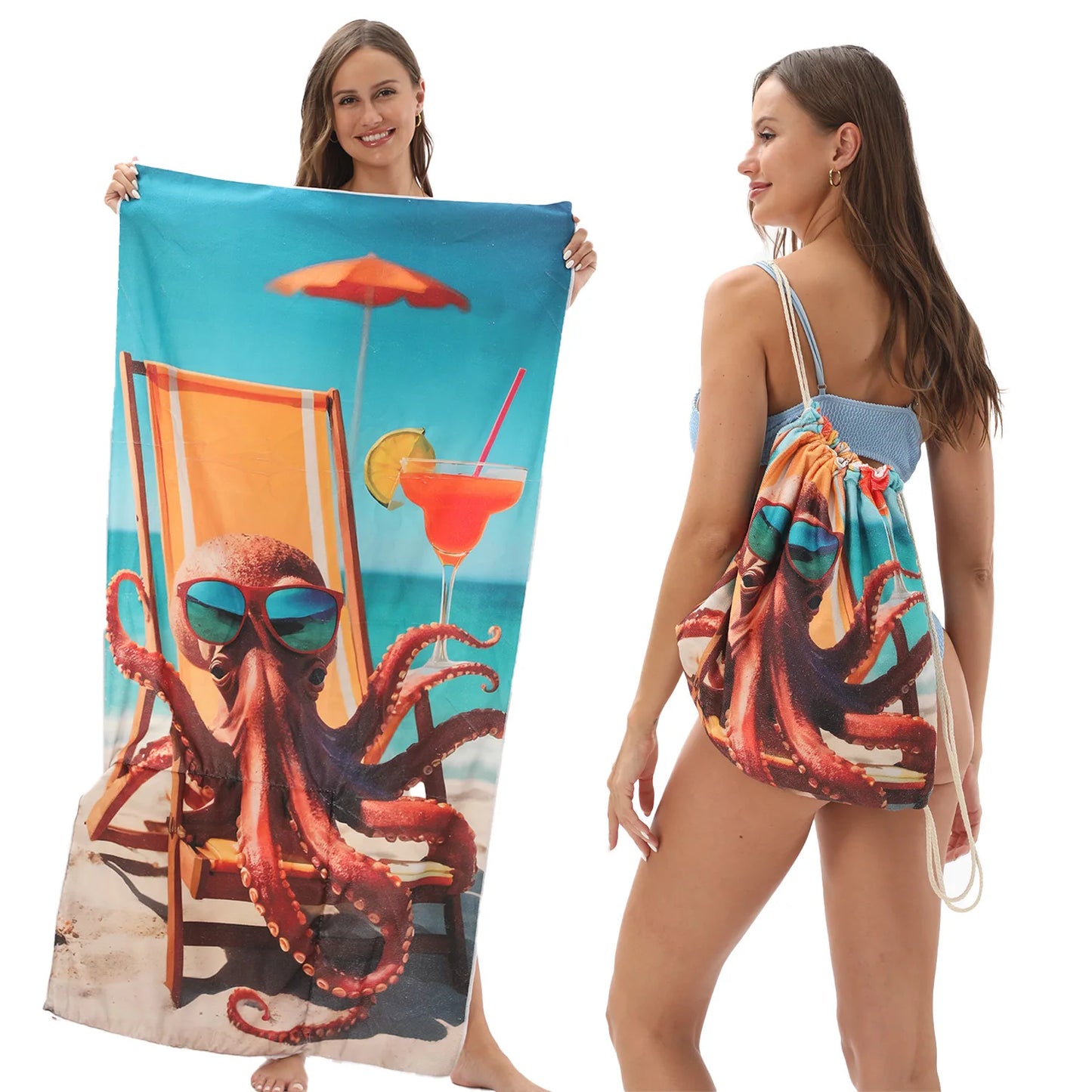 2-in-1 Foldable Beach Towel with Storage Bag | Printed Design Foldable Beach Towel Peaceful Pleasures Health and Wellness 1Pcs