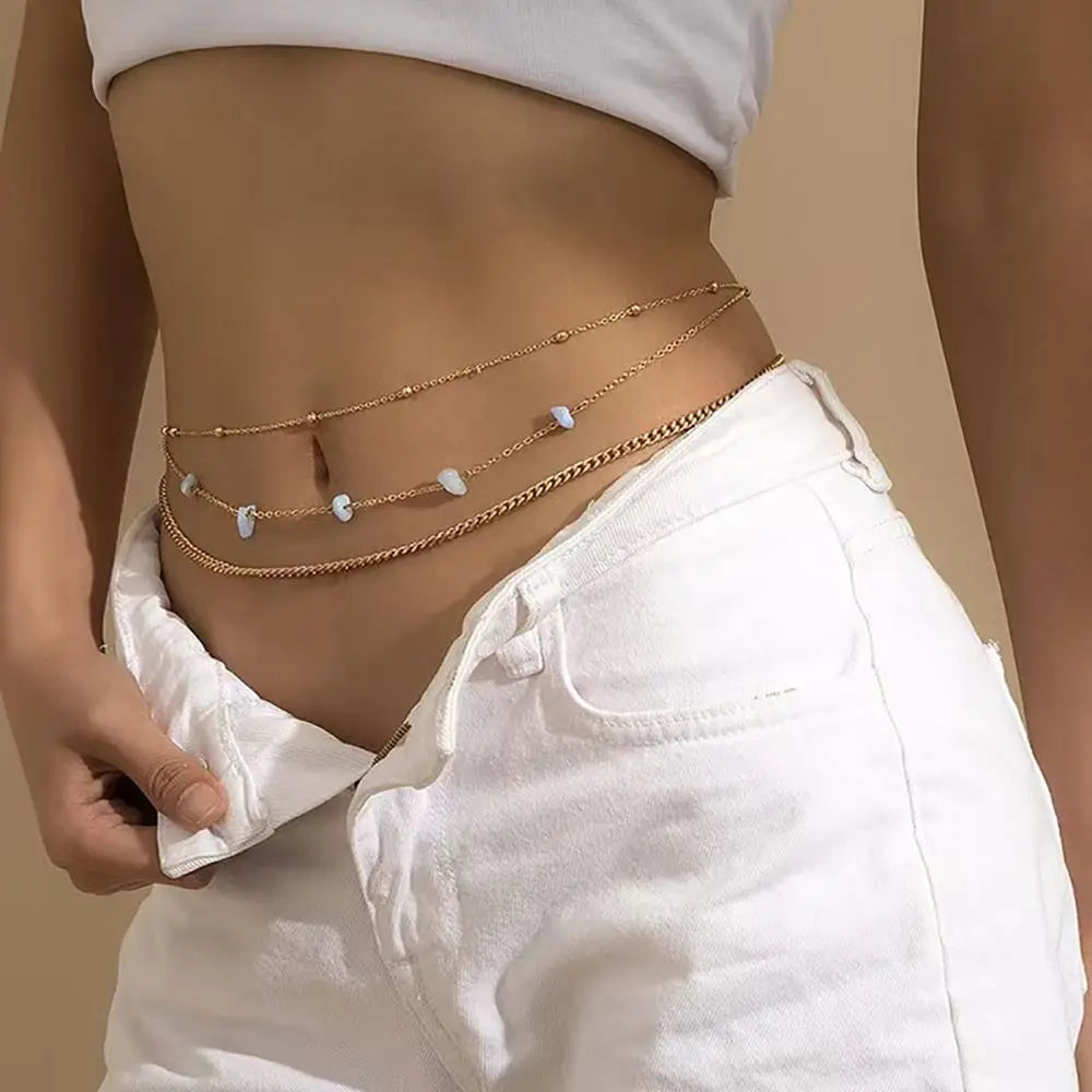 Boho Rhinestone Waist Chain – Crystal Belly Body Chain Gold