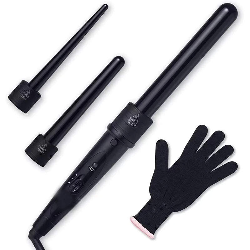 Curling Iron 3-In-1 Curly Hair Stick Set All-In-One Curly Hair Curler Interchangeable Ceramic Barrels Fast Heating Curler Peaceful Pleasures Health and Wellness