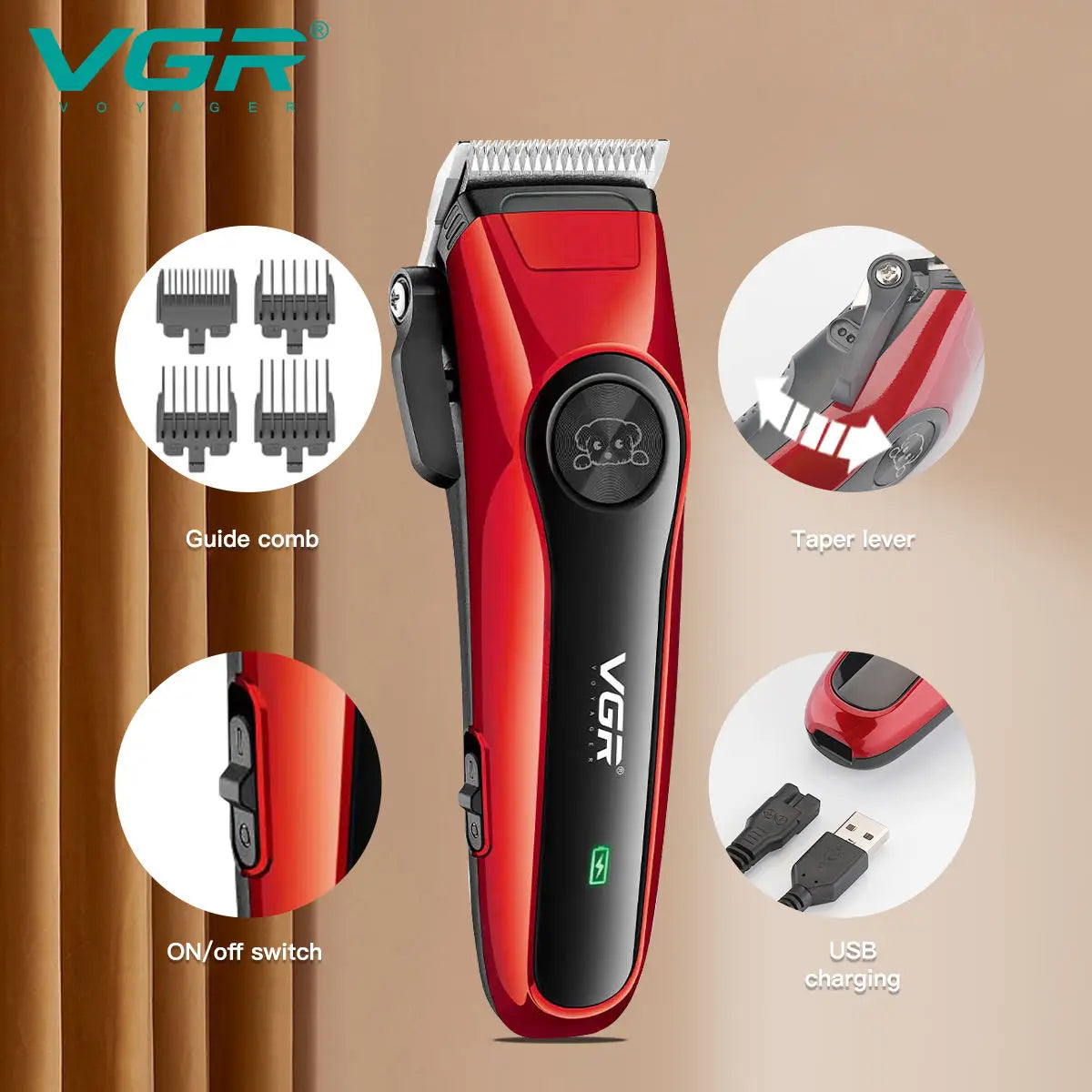 VGR 202 High Quality Powerful Cut Machine Rechargeable Professional Electric Dog Hair Clipper Cordless Pet Hair Trimmer Peaceful Pleasures Health and Wellness