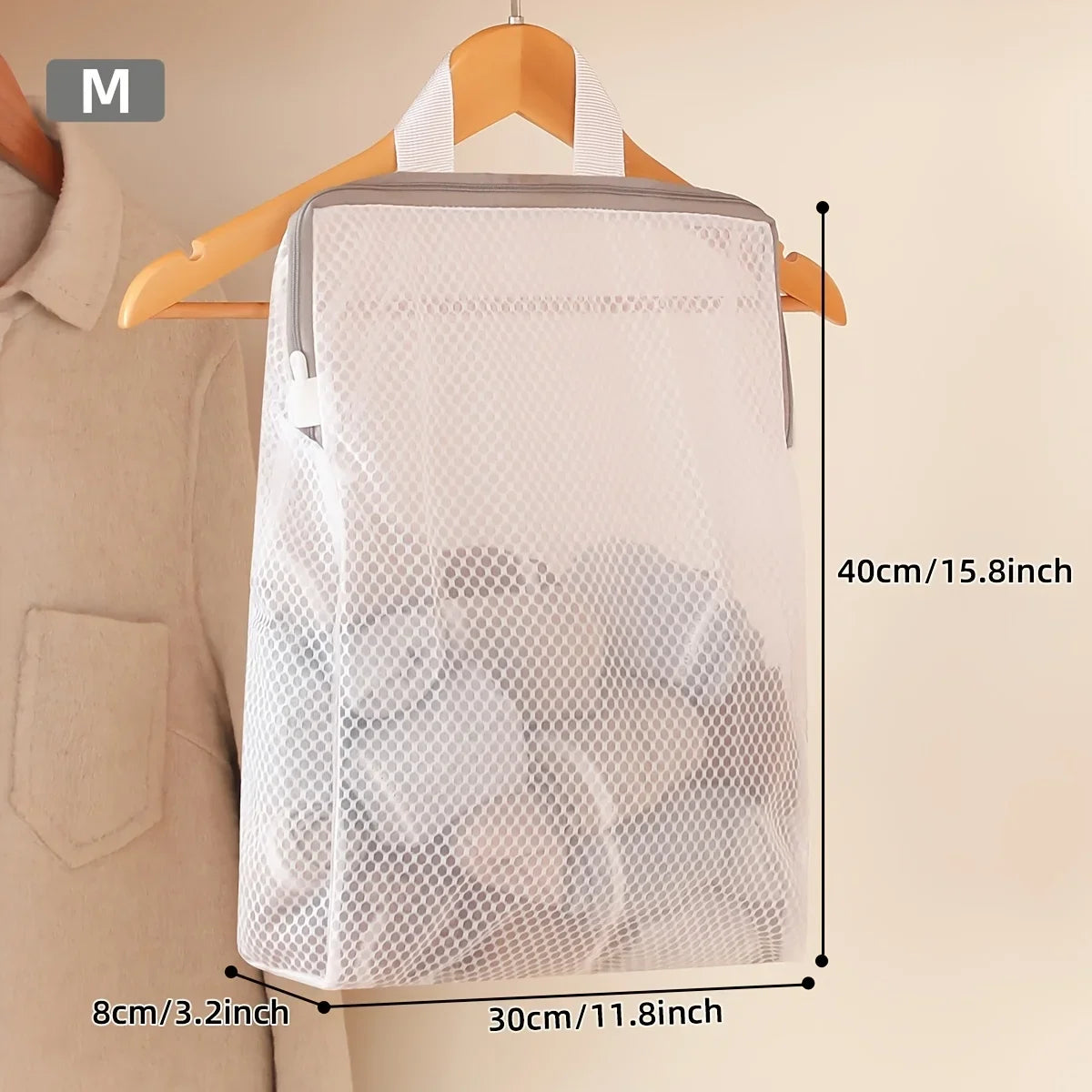Wall-Mounted Zippered Honeycomb Net Laundry & Storage Bag