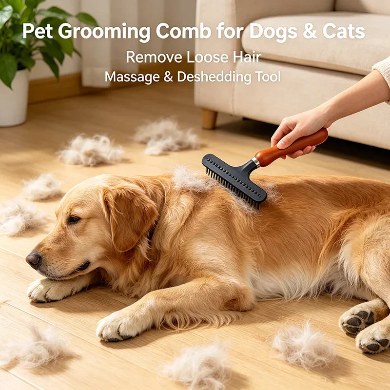 Wooden Pet Deshedding Undercoat Rake for Dogs & Cats Pet Grooming Rake Peaceful Pleasures Health and Wellness