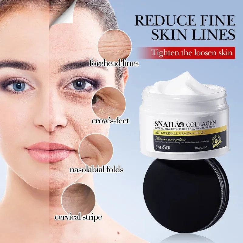 SADOER Snail Collagen Anti Wrinkles Face Cream Firming Moisturizing Skin Whitening Anti-aging Hydrating Facial Cream Skin Care Peaceful Pleasures Health and Wellness