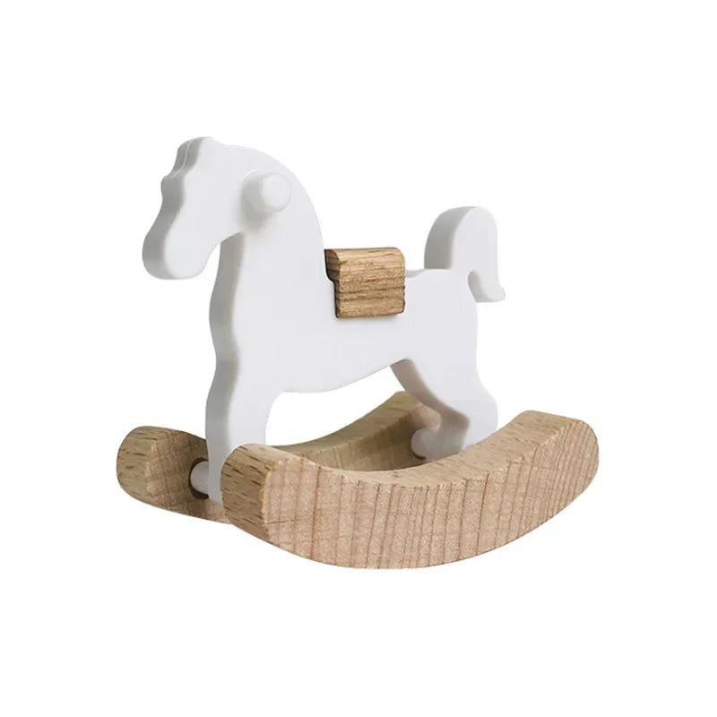 Mini Wooden Rocking Horse Figurine | Dollhouse Home Decor