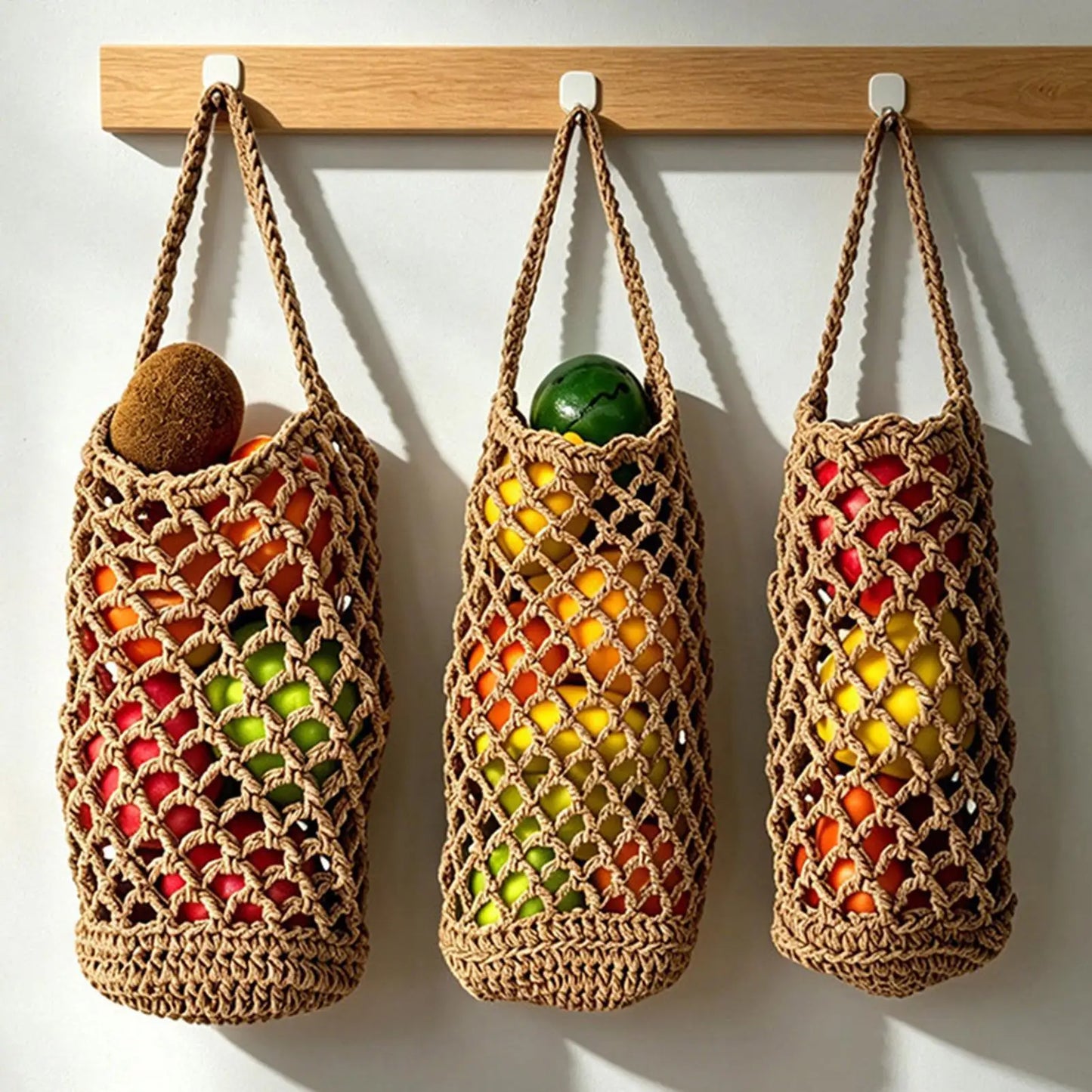 Boho Wall-Mounted Wicker Basket – Fruit & Veggie Kitchen Organizer