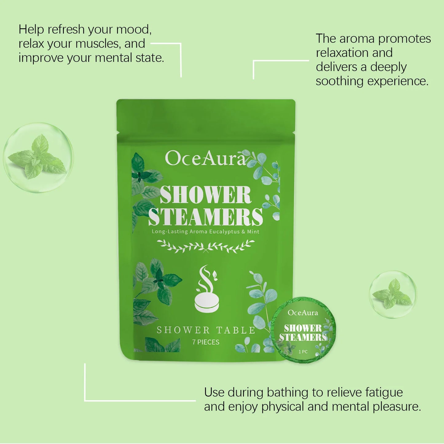 OceAura Peppermint Aromatherapy Bath Fizzies | 7-Piece Set