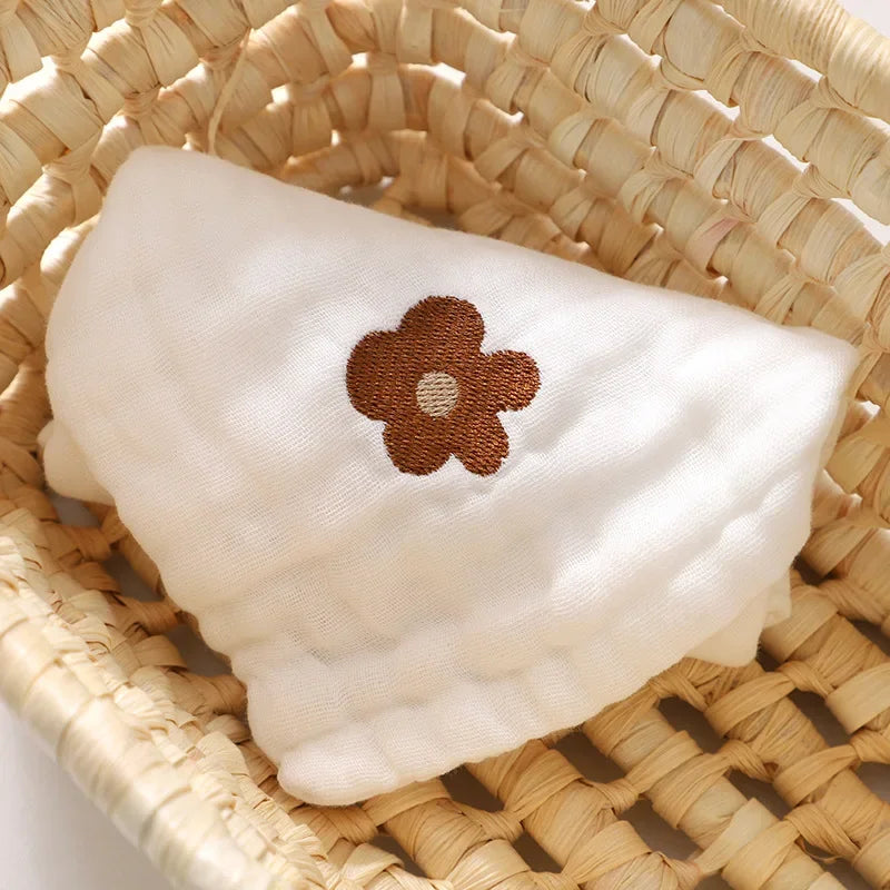 6-Layer Cotton Baby Burp Cloths | Soft Embroidery Washcloth Bib