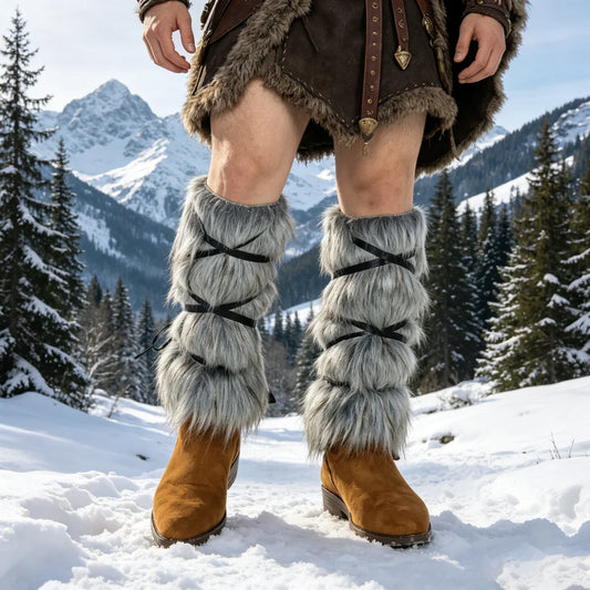 Viking Faux Fur Leg Warmers Medieval LARP Costume Boot Covers Winter Peaceful Pleasures Health and Wellness