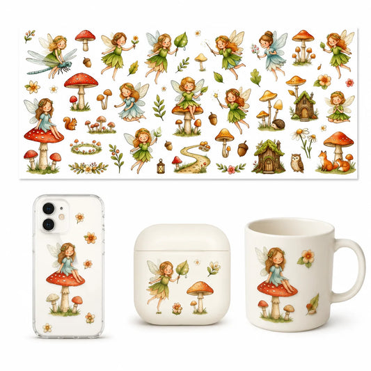 Fairy Mushroom Watercolor Sticker Sheet | Forest Elf DIY Decals Decorative Sticker Sheet Peaceful Pleasures Health and Wellness