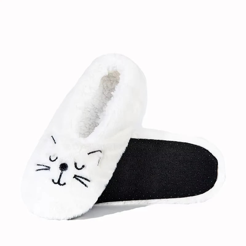 Women's Fluffy Cat Plush Slippers – Warm Non-Slip Indoor Shoes