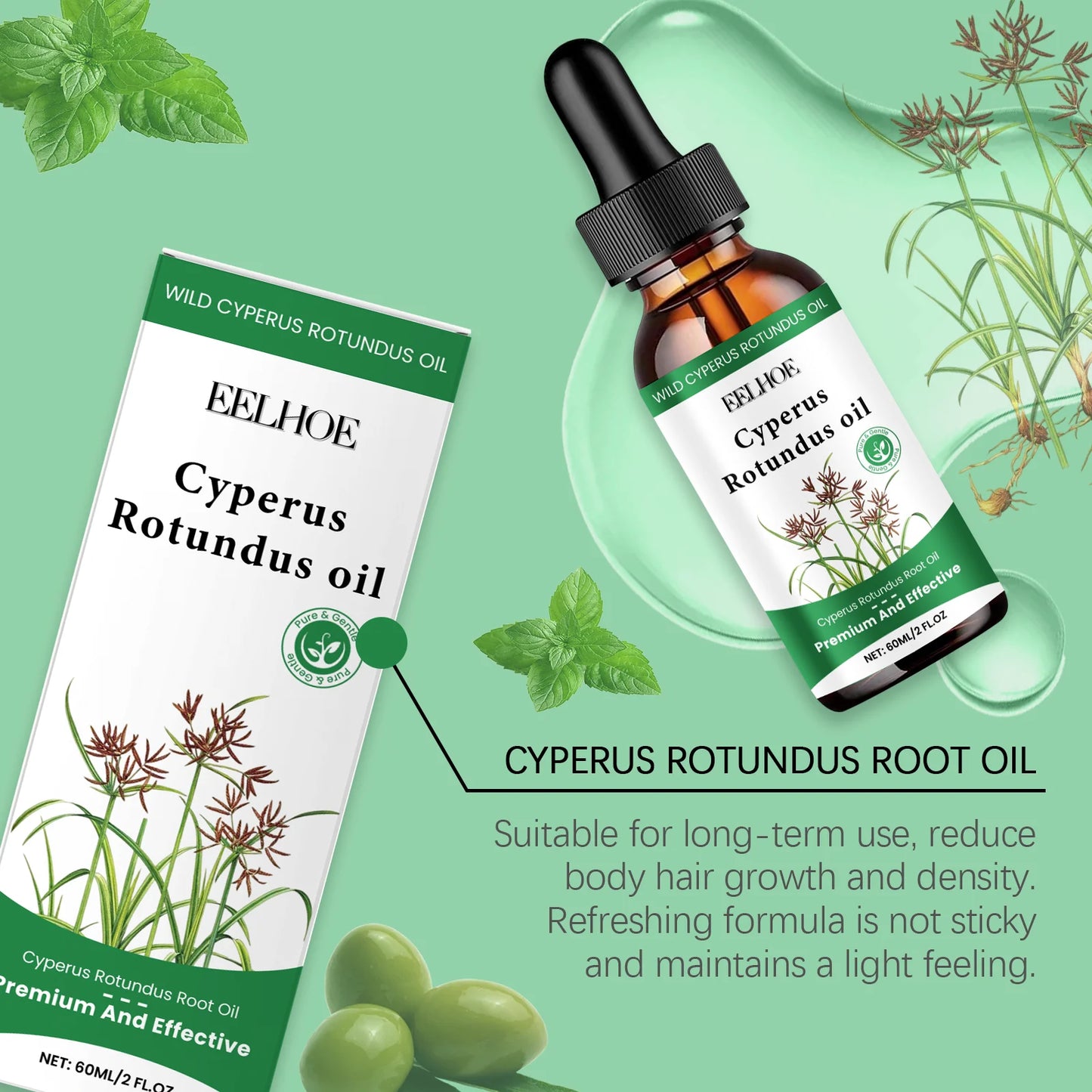 Cyperus Rotundus Hair Inhibitor Oil 60ml – Body Hair Serum Peaceful Pleasures Health and Wellness