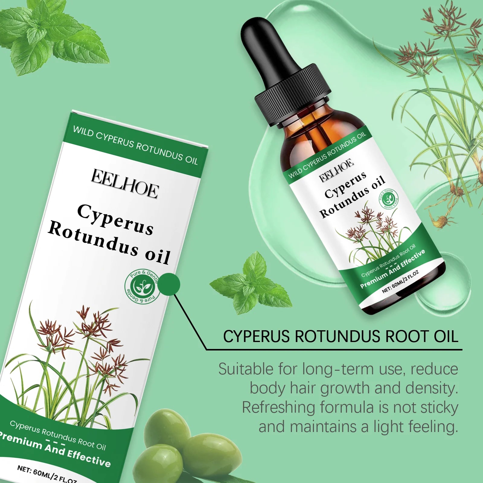 Cyperus Rotundus Hair Inhibitor Oil 60ml – Body Hair Serum Peaceful Pleasures Health and Wellness