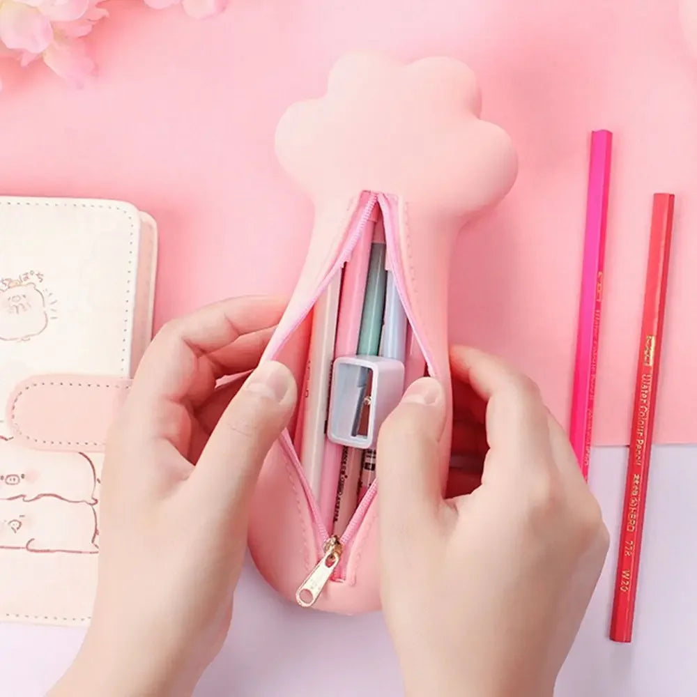 Cartoon Cute Cat Claw Silicone Pencil Case High Appearance Large Capacity Pencil Stationery Boxes Zipper Stationery Pencil Bags Peaceful Pleasures Health and Wellness
