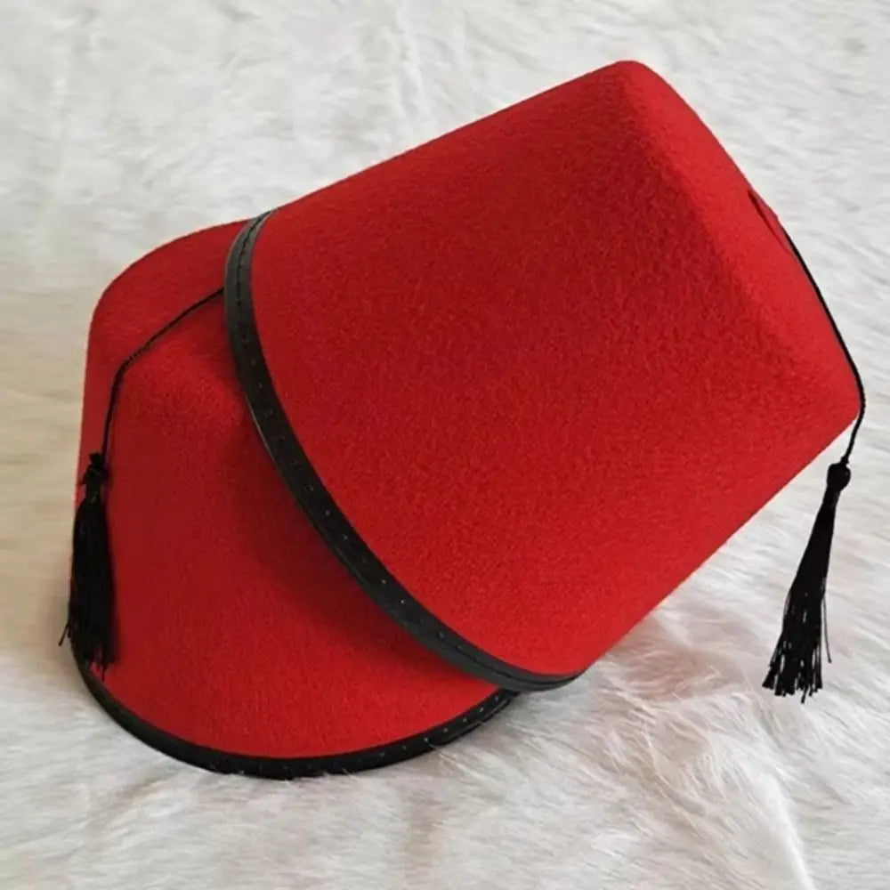 Red Fez Hat – Wool Felt Moroccan Tarboosh Costume Cap