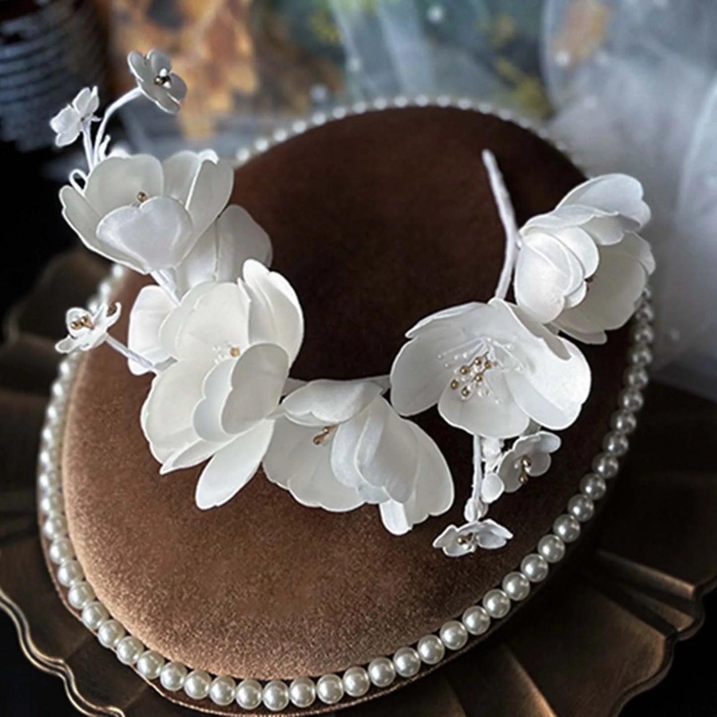 Wedding Flower Soft Headband Hair Clips Woman Headdress with Stamen Beads Design for Woman Hair Styling Tools Peaceful Pleasures Health and Wellness 3